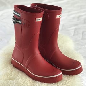 Hunter Matte Red Boots (Short) w/ Wedge Heel